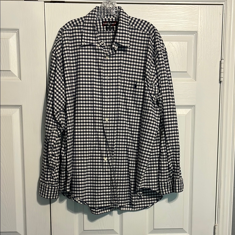 Ralph Lauren Navy and White Checkered Men's Shirt long sleeve